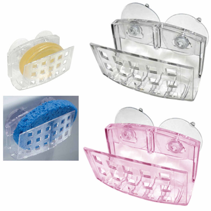 2 Pack Soap Dish Sponge Holder Suction Wall Bathroom Shower Cup Basket Tray Sink