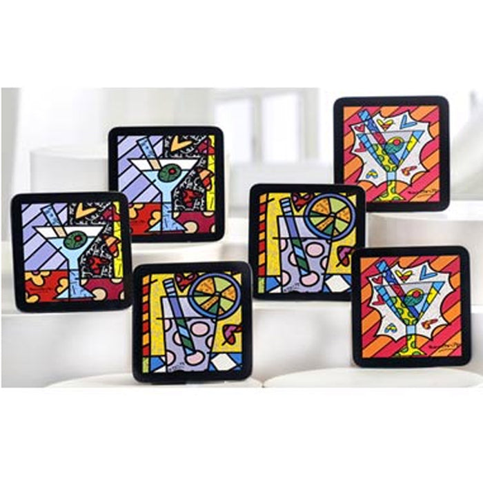 New Romero Britto Coasters Cocktail Martini Set of 6 Beer Drinks Party Gift Home