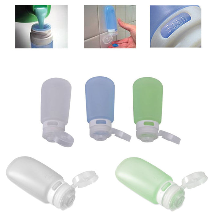 3X Travel Silicone Bottles Labeled Set TSA Approved Toiletry Mini Containers 2oz
