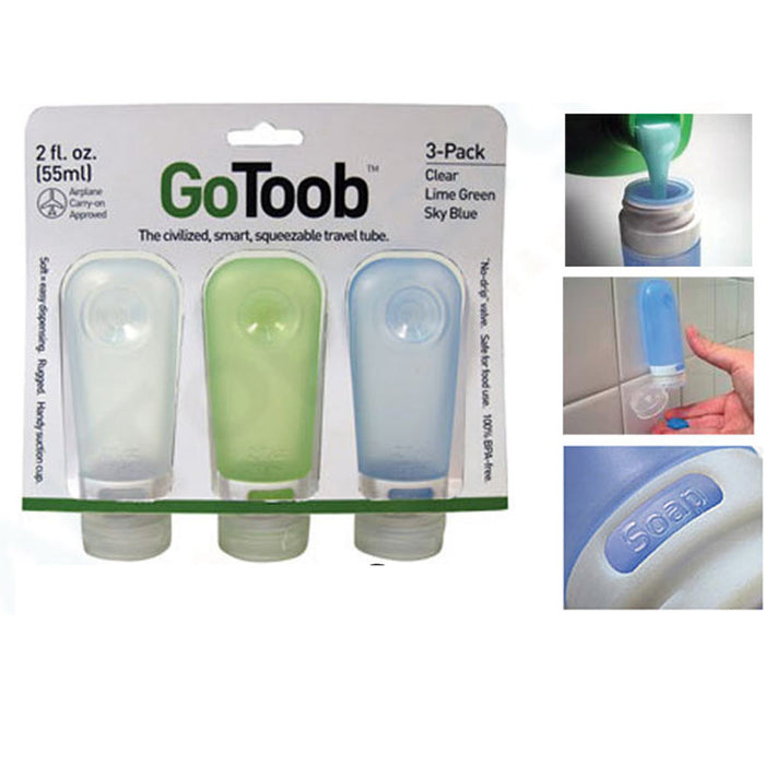 3X Travel Silicone Bottles Labeled Set TSA Approved Toiletry Mini Containers 2oz