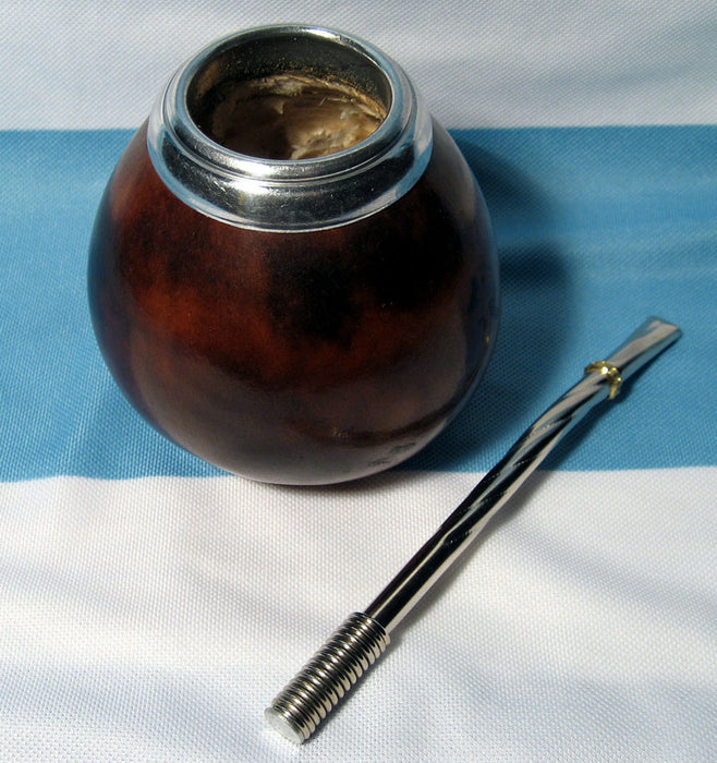 ARGENTINA MATE GOURD YERBA TEA WITH STRAW BOMBILLA GAUCHO CUP DRINKING KIT 0042