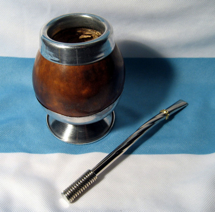 ARGENTINA MATE GOURD YERBA TEA WITH STRAW BOMBILLA HANDMADE ARTISAN DRINK 0048 !