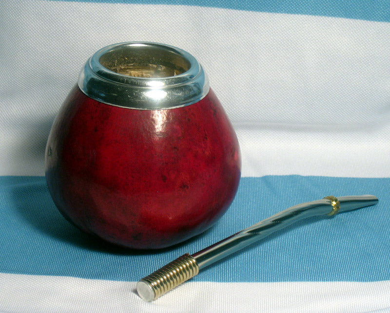 Mate Gourd Set Yerba Tea Cup W/ Bombilla Straw Argentina Silver Artisan Handmade