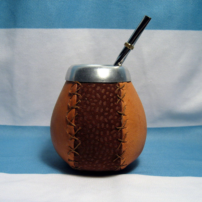 ARGENTINA MATE GOURD YERBA TEA CUP WITH STRAW BOMBILLA ARTISAN HANDMADE KIT 0143