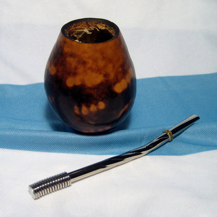 ARGENTINA MATE GOURD YERBA TEA CUP WITH STRAW BOMBILLA HANDMADE DETOX DRINK 0146