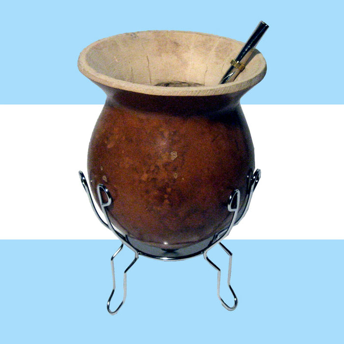 ARGENTINA MATE GOURD YERBA TEA CUP WITH STRAW BOMBILLA SET HANDMADE GAUCHO 0191