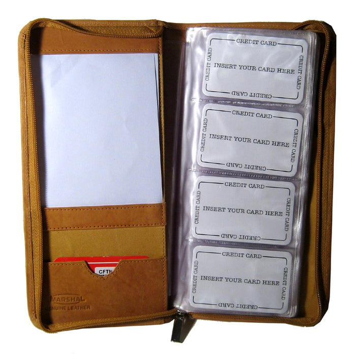 Genuine Leather Business Card Holder Organizer Case Wallet 160 Holds Display Tan