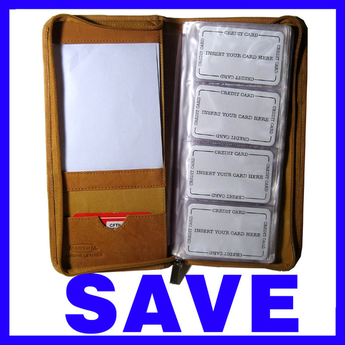 Genuine Leather Business Card Holder Organizer Case Wallet 160 Holds Display Tan