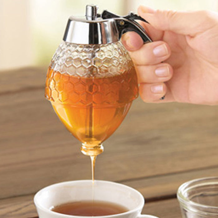 New Honey Syrup Dispenser Dripless Glass Pot Vintage American No Drip Container